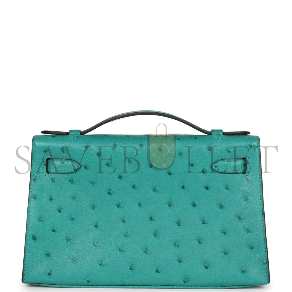 H**mes master kelly pochette vert verone ostrich gold hardware (22*14*7cm)